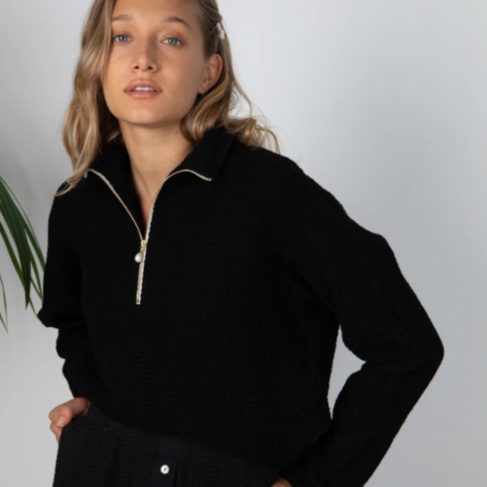 DONNI Waffle Half Zip - Jet - XS - NWT